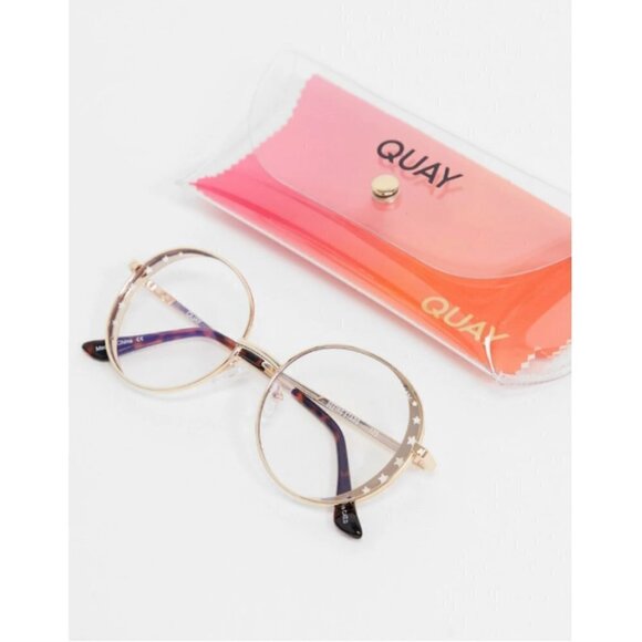 💕QUAY💕 Seeing Stars Sunglasses Gold/Clear Blue Light NWT Gradient Round UV - Picture 9 of 9
